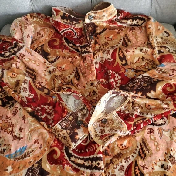 Soft surroundings  Burnout Button-down  velour velvet  Top XS - Picture 10 of 11